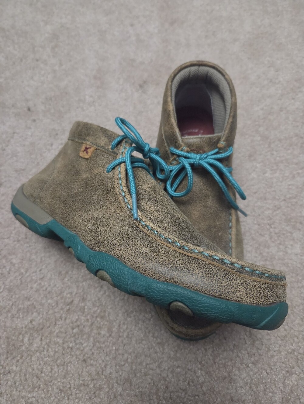 Twisted X Womens Chukka Driving Mocs, Turquoise/Brown Size 9 Western Leather